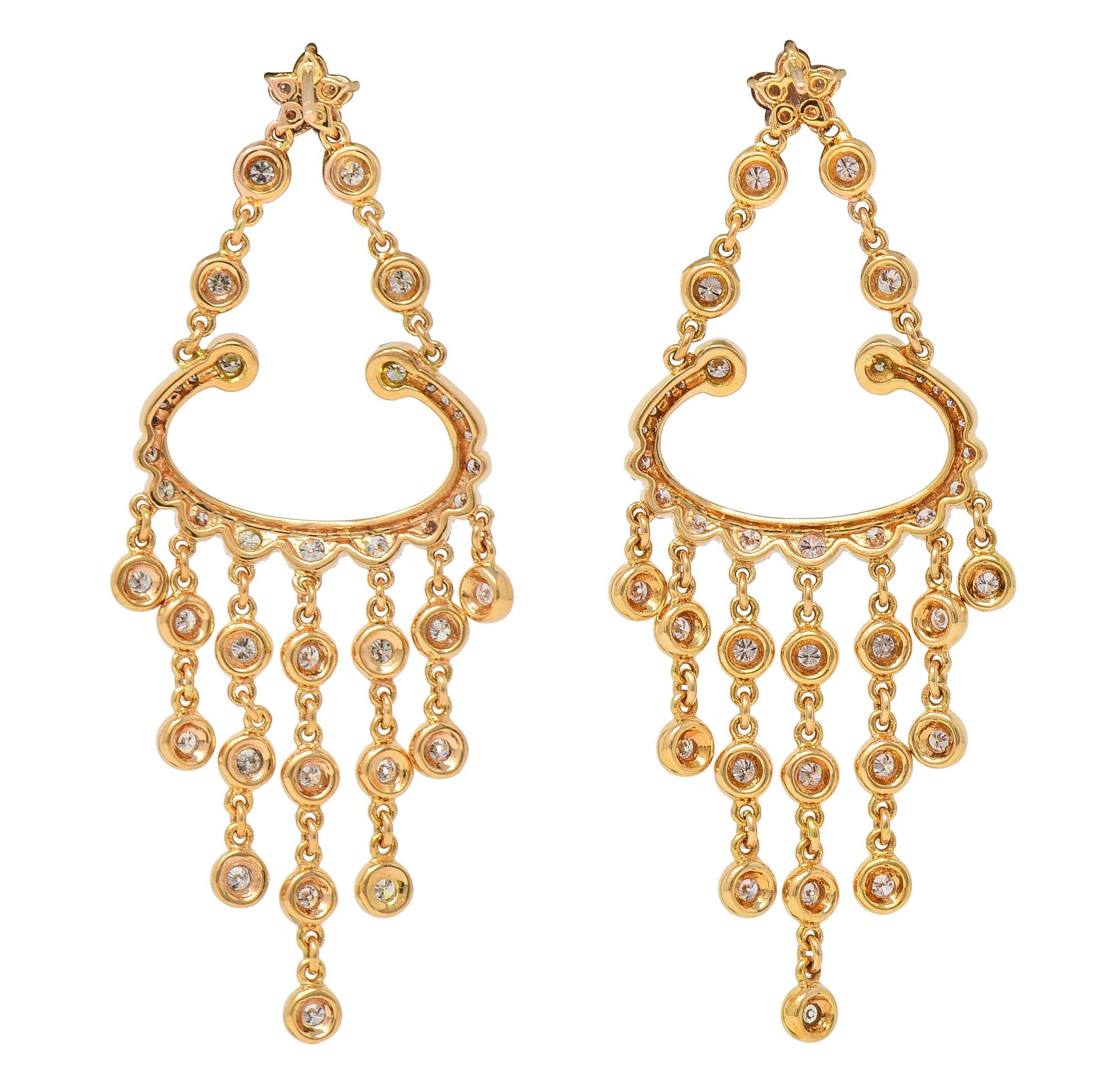 3.00 CTW Diamond 18 Karat Rose Gold Chandelier Fringe Floral Drop Earrings In Excellent Condition For Sale In Philadelphia, PA