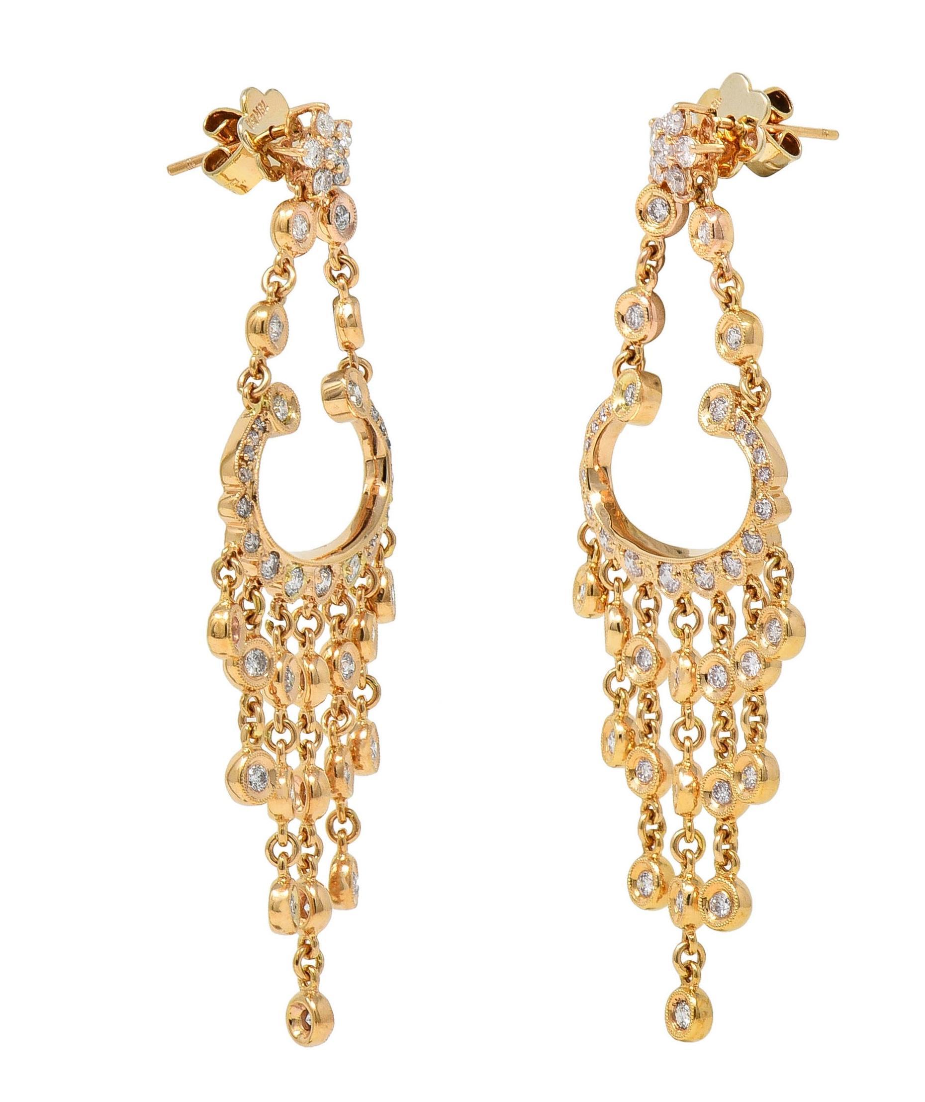 Women's or Men's 3.00 CTW Diamond 18 Karat Rose Gold Chandelier Fringe Floral Drop Earrings For Sale