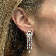 3.00 CTW Diamond 18 Karat White Gold Waterfall Drop Earrings Lever-Backs
