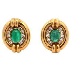3.00 Ctw Emerald Diamond 18 Karat Yellow Gold Estate Earclip Earrings