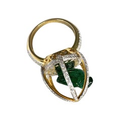 3.00 ctw Vintage Style Emerald & Diamond Parrot Cage Ring 18K Yellow Gold