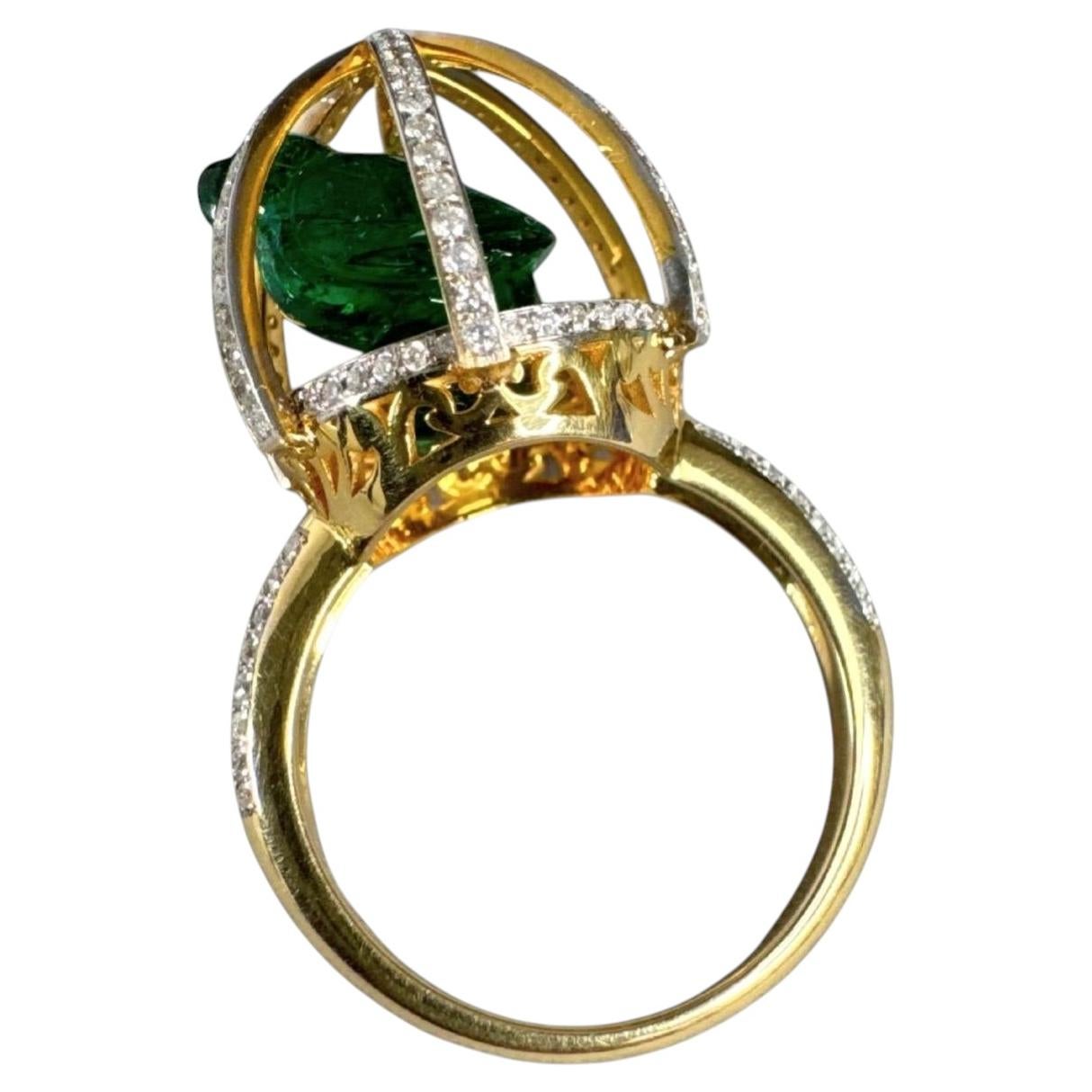 3.00 ctw Vintage Style Emerald & Diamond Parrot Cage Ring 18K Yellow Gold