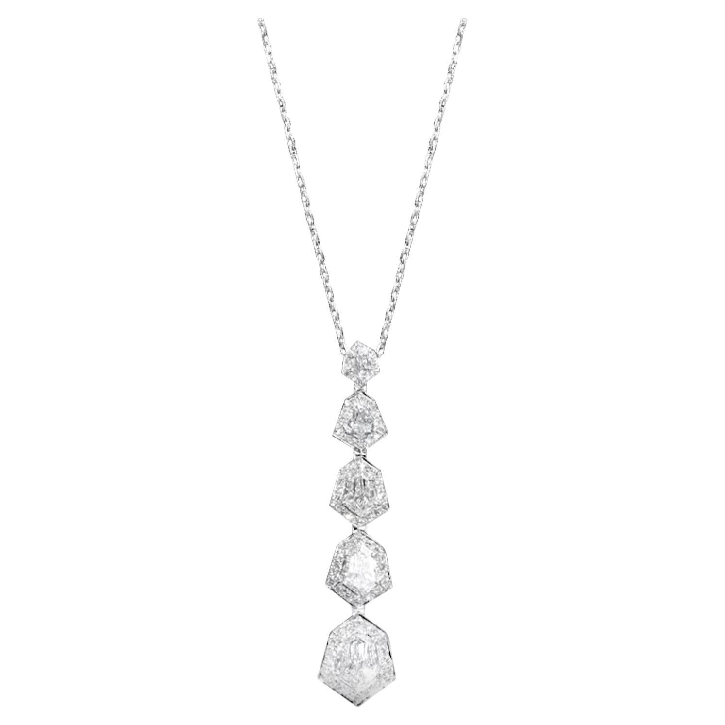 3.00 tcw Shield Natural Diamond in 18k White Gold Pendant For Sale