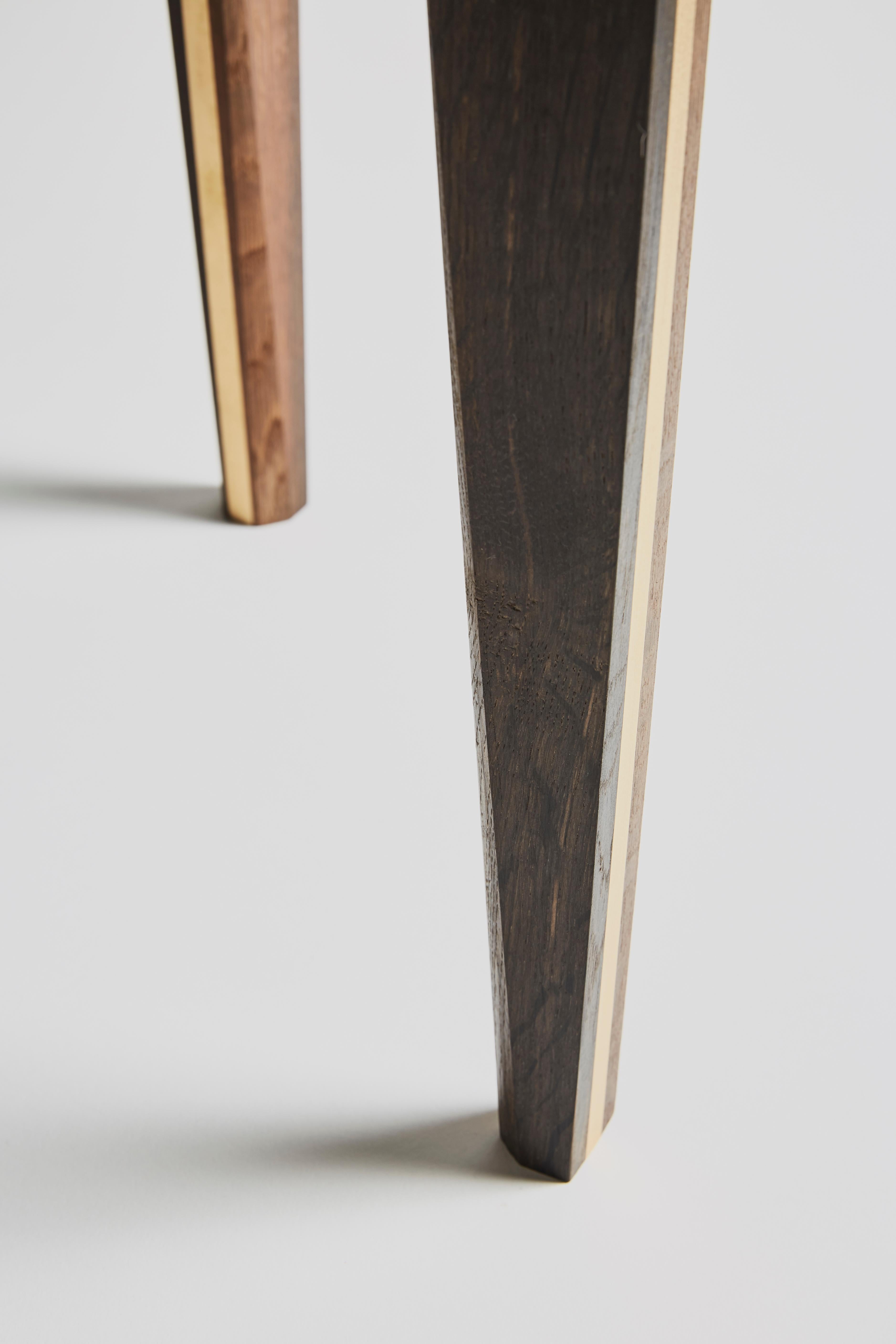 Minimalist 3000-5000 Year-Old Solid Black Bog-Oak Side Table, with Solid Brass Inlay For Sale