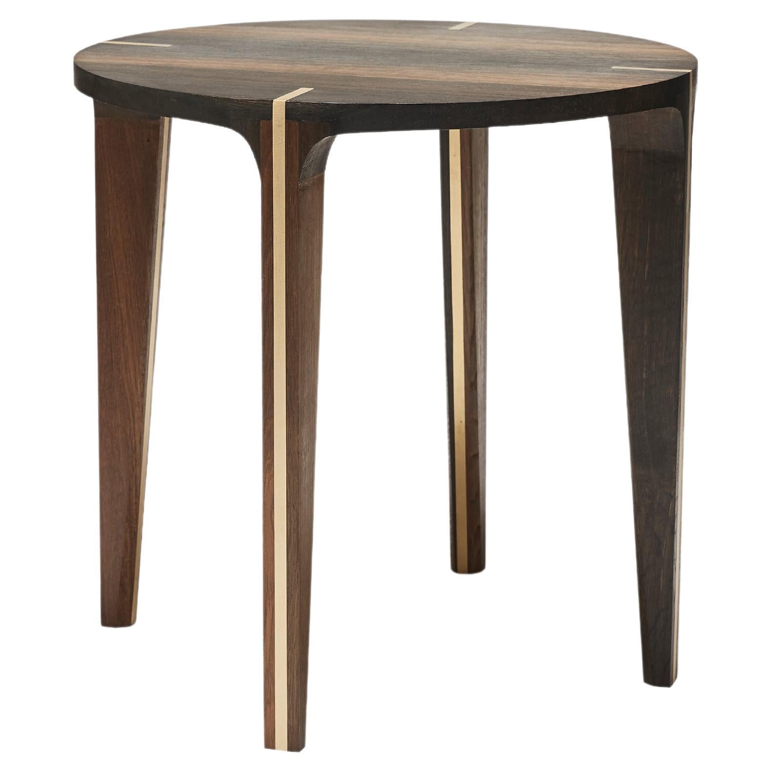 3000-5000 Year-Old Solid Black Bog-Oak Side Table, with Solid Brass Inlay For Sale