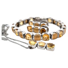 30,00 Karat Citrin 18 Karat Weißgold Tennisarmband Ohrringe und Halskette