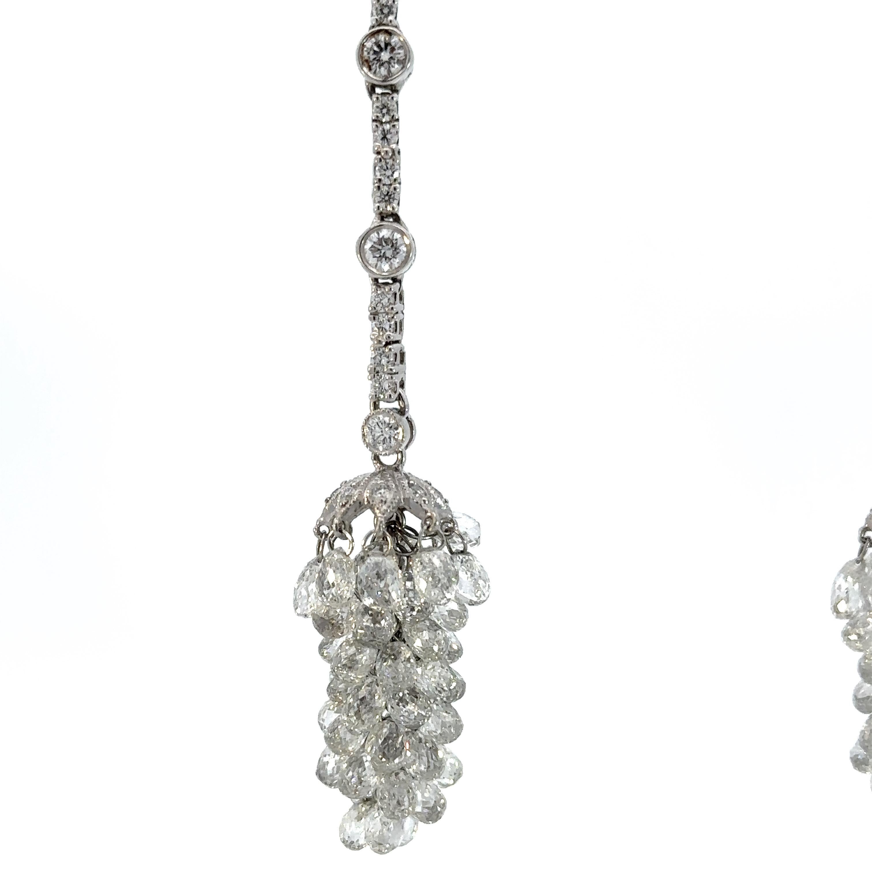 Briolette Cut 30.00 Carat Diamond Briolette Earrings in 18 Karat White Gold For Sale