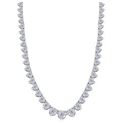 30 Carat Diamond Riviera Three Claws 18 Karat White Gold Tennis Line Necklace