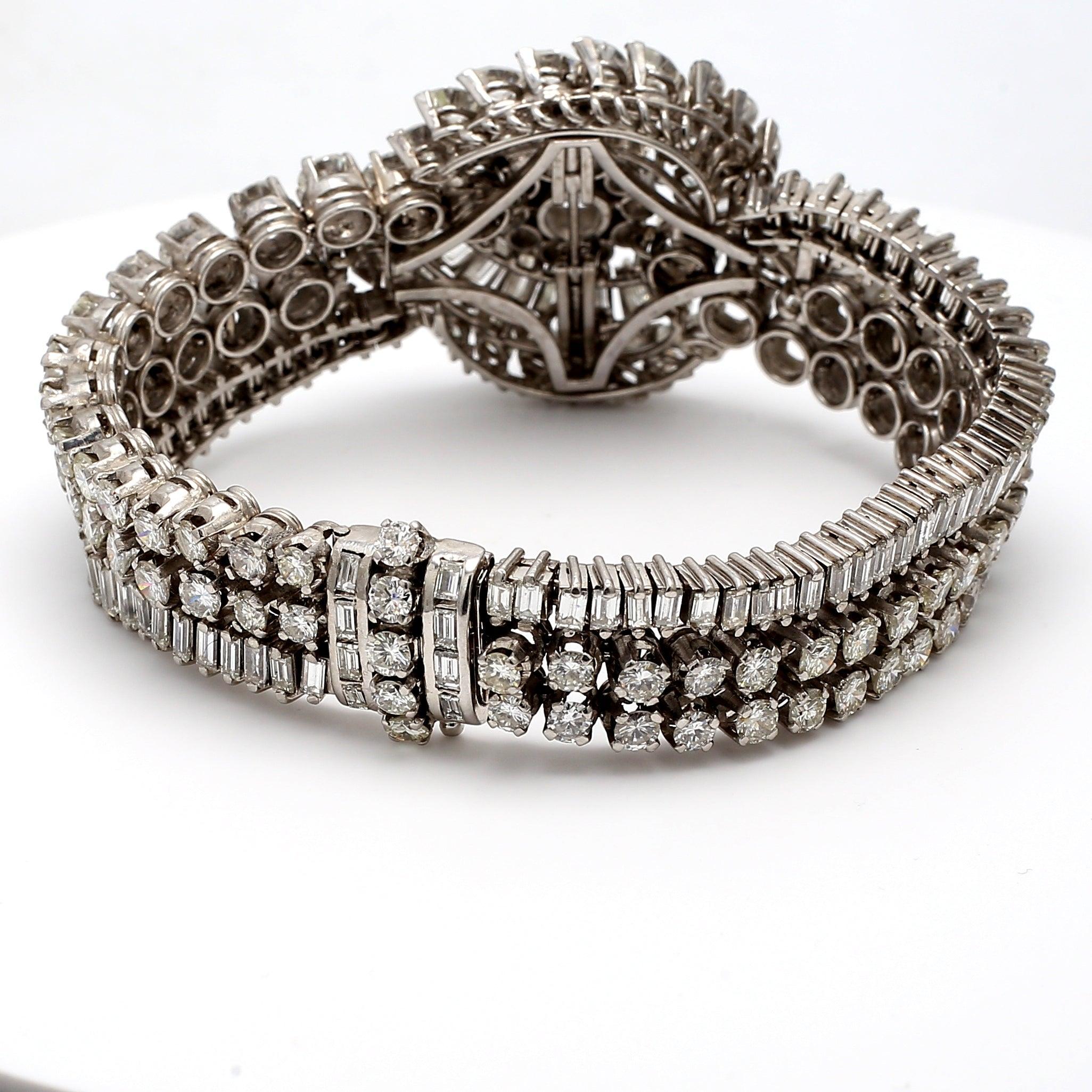 Bracelet Art déco en platine avec diamants tailles mixtes F VS1 de 30,00 carats Pour femmes en vente