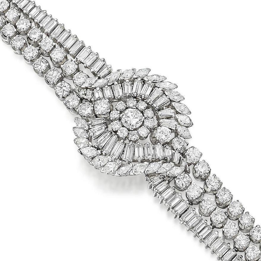 Bracelet Art déco en platine avec diamants tailles mixtes F VS1 de 30,00 carats en vente 2