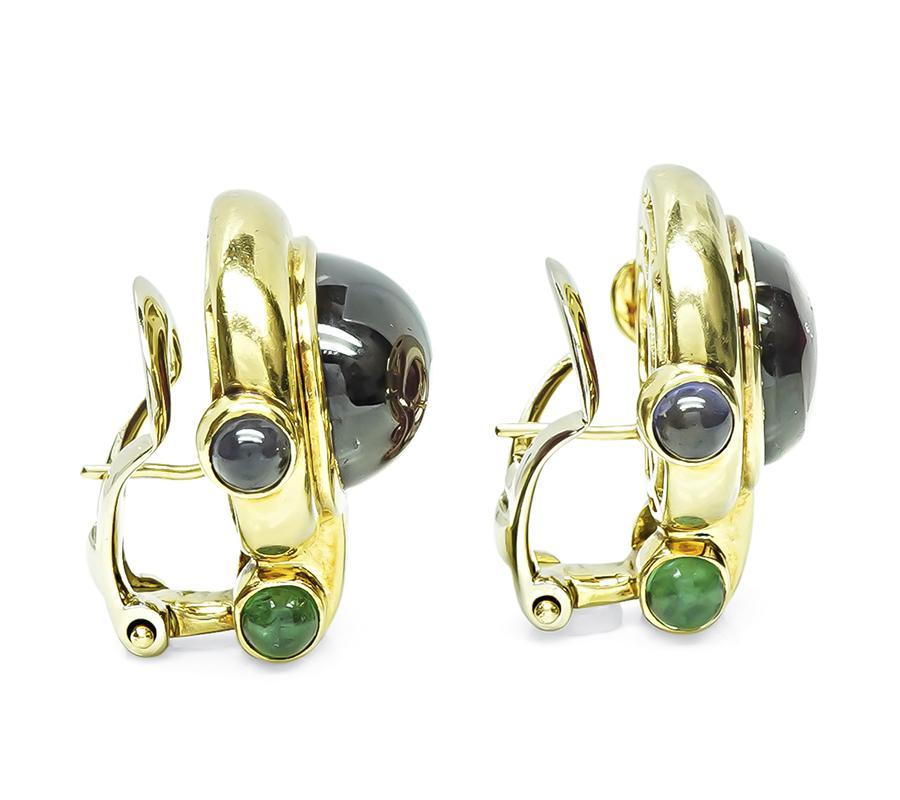 Taille cabochon Boucles d'oreilles or 30.00ct Tourmaline rose Iolite en vente