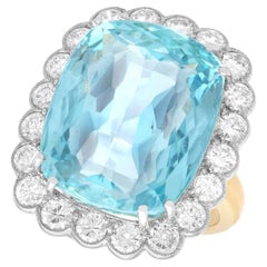 30.09 Carat Aquamarine and 2.94 Carat Diamond 18K Yellow Gold Cocktail Ring