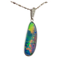 3.00ct Australian QLD Boulder Opal & 0.05ct Diamond Pendant in 18K White Gold
