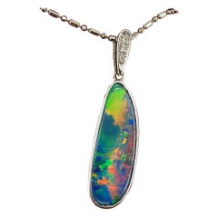 3.00ct Australian QLD Boulder Opal & 0.05ct Diamond Pendant in 18K White Gold