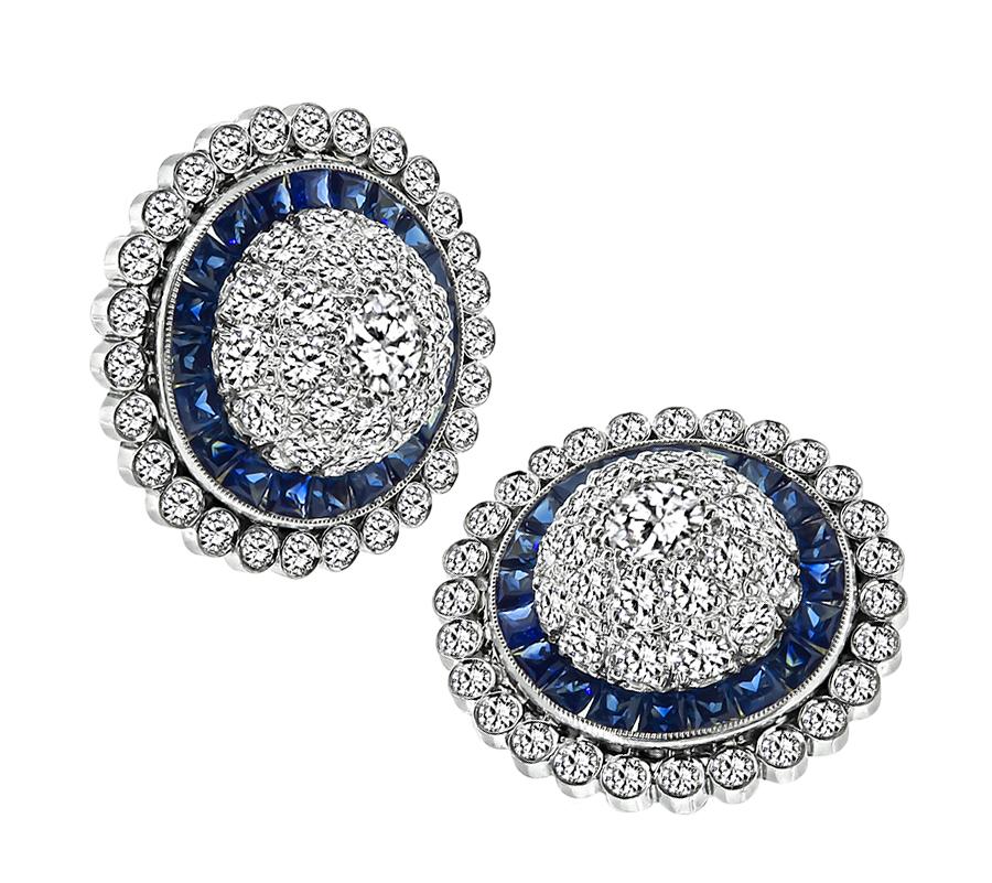 Round Cut 3.00ct Diamond 1.20ct Sapphire Earrings For Sale