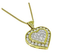 3.00ct Diamond 18k Yellow Gold Heart Pendant Necklace