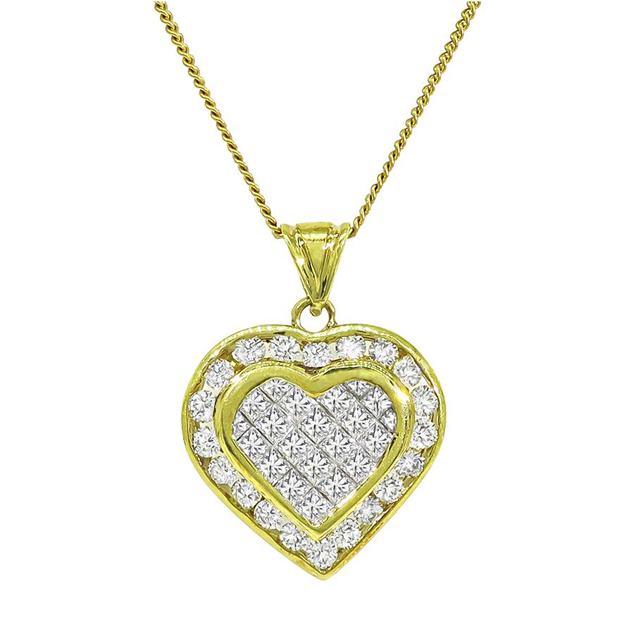 3.00ct Diamond 18k Yellow Gold Heart Pendant Necklace