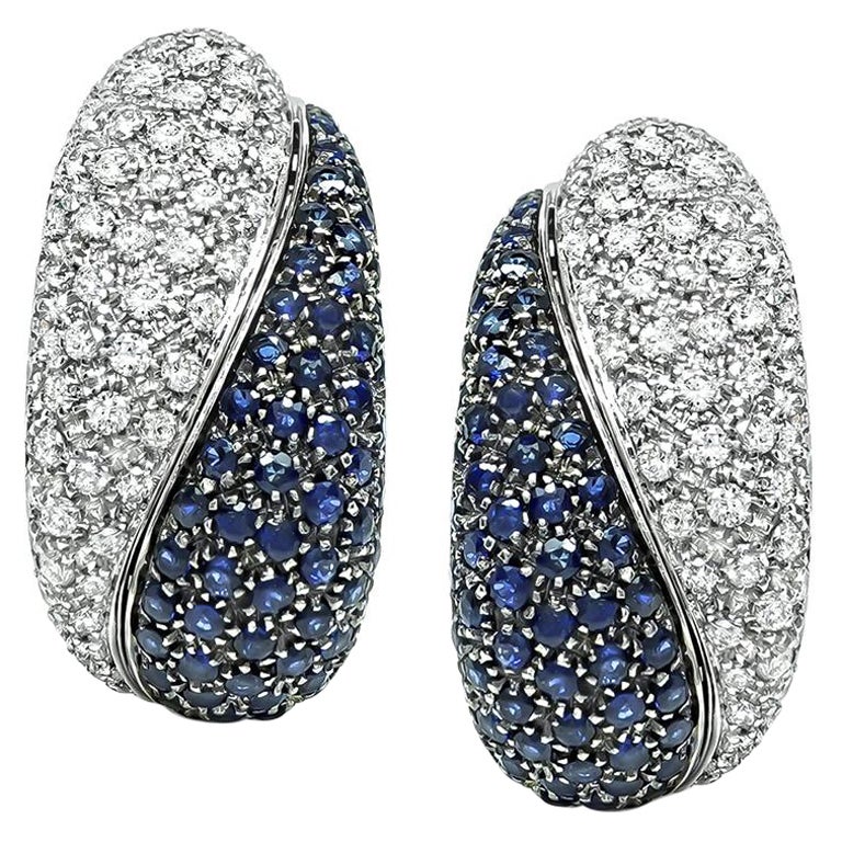 3.00ct Diamond 3.90ct Sapphire 18k White Gold Earrings