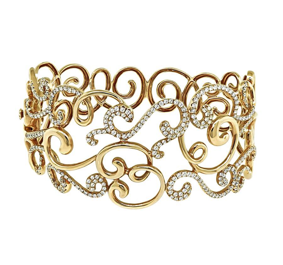 Taglio rotondo Bangle in oro con diamanti da 3,00 ct in vendita