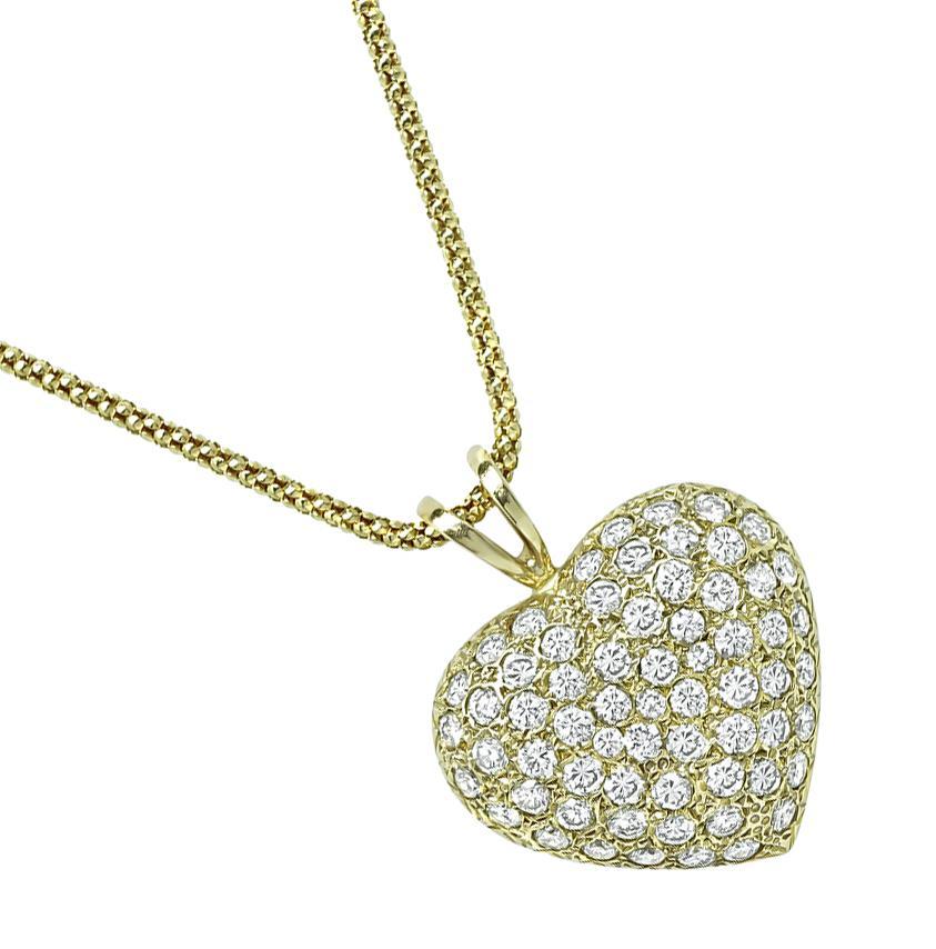 Taille ronde 3.00ct Diamond Heart Pendant Necklace en vente