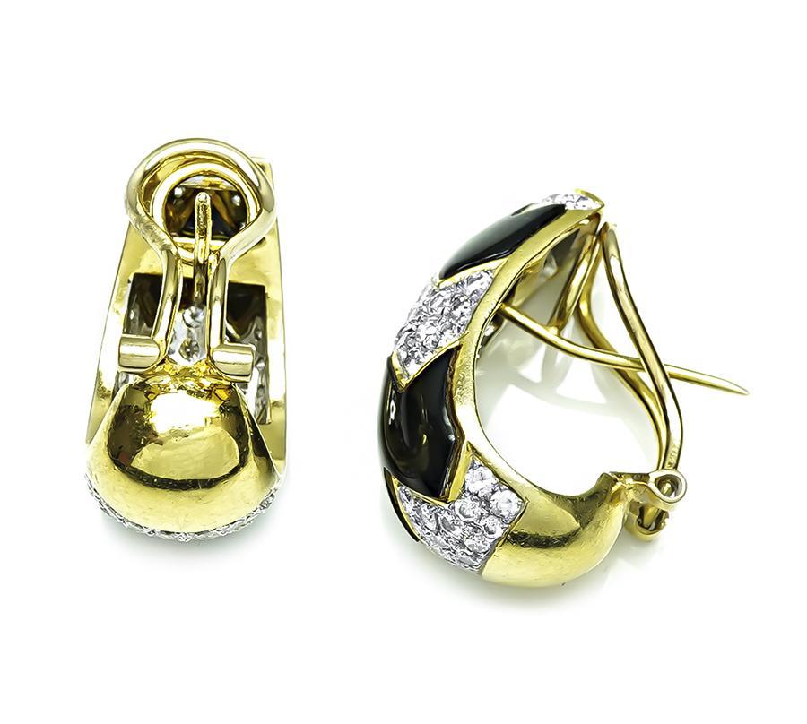 Orecchini in oro con diamanti e onice da 3,00 ct. In condizioni buone in vendita a New York, NY