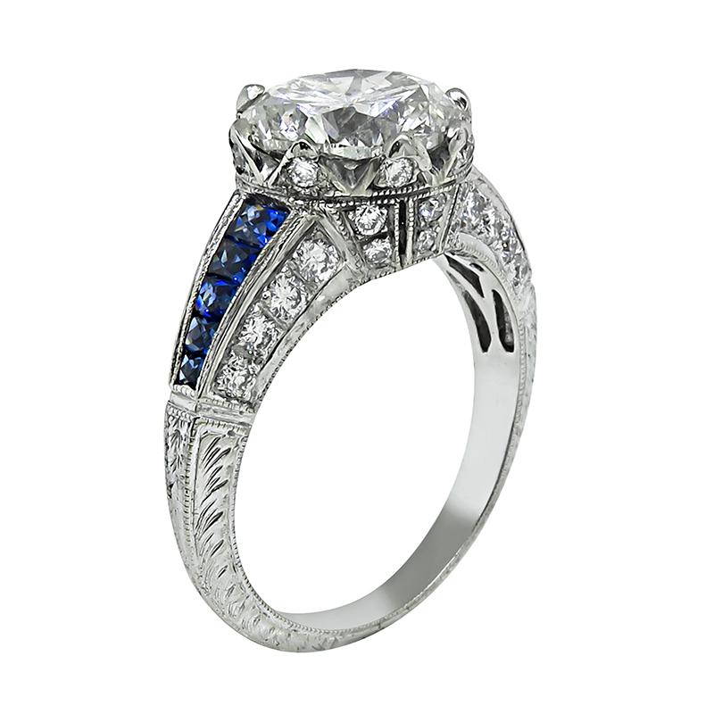 Round Cut 3.00ct Diamond Sapphire Engagement Ring For Sale