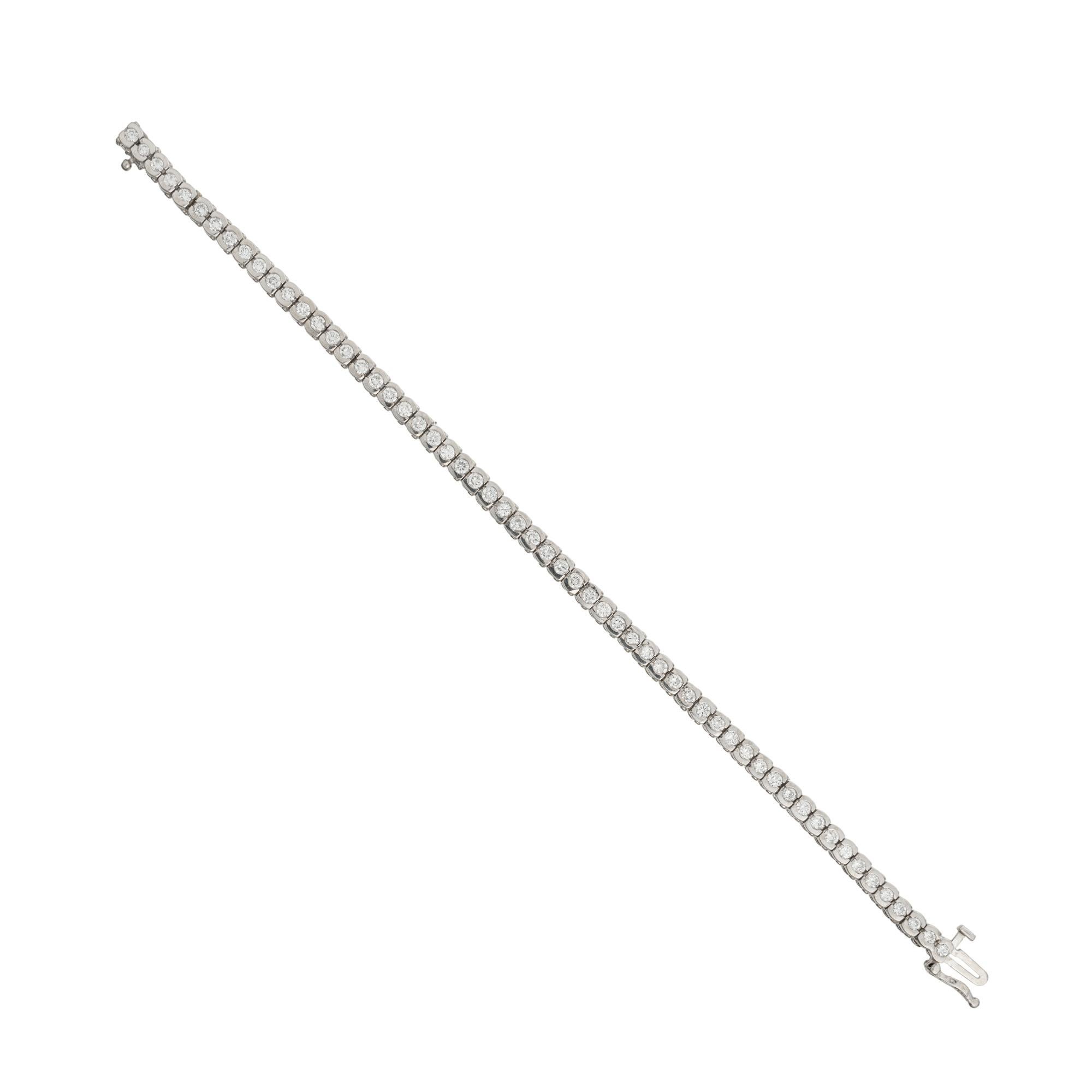 3.00ct Diamond Semi Bezel White Gold Tennis Bracelet In Excellent Condition For Sale In Stamford, CT