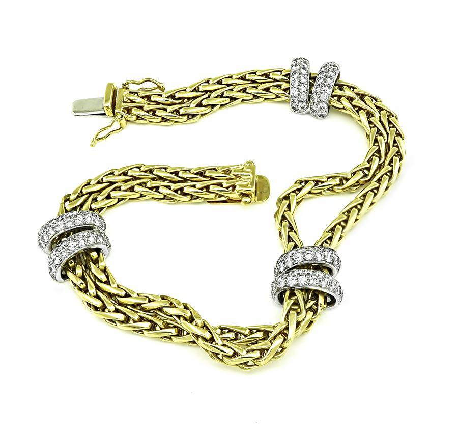 Round Cut 3.00ct Diamond Two Tone Gold Bracelet For Sale