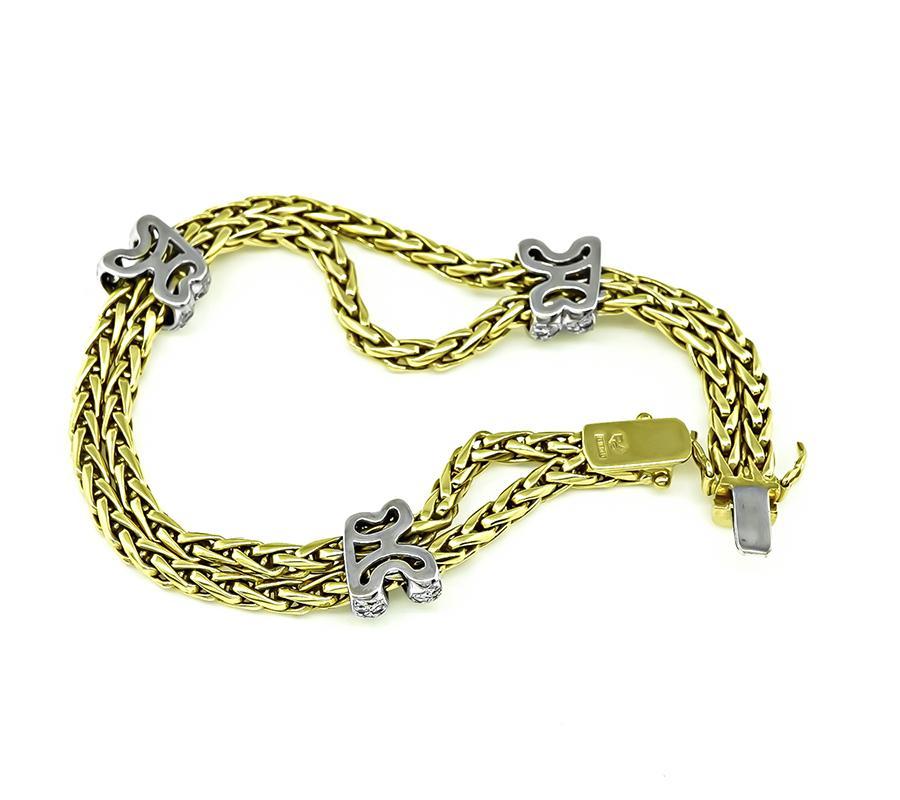 3.00ct Diamond Two Tone Gold Bracelet In Good Condition For Sale In New York, NY
