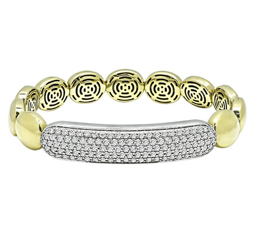 Round Cut 3.00ct Diamond Two Tone Gold Flexible Bangle For Sale