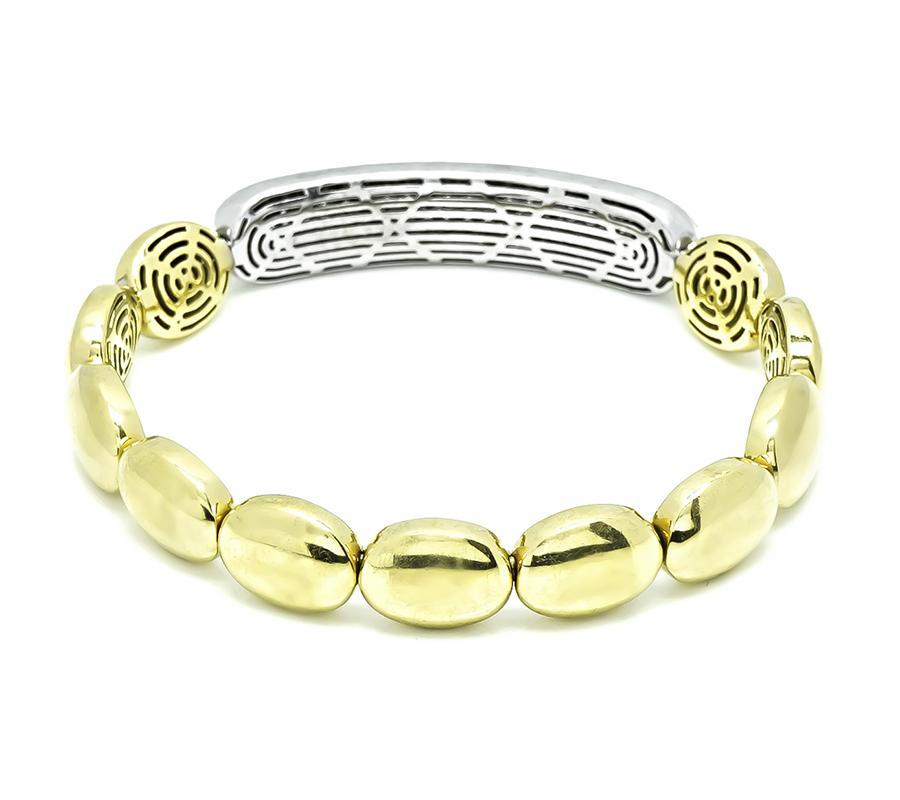 3.00ct Diamond Two Tone Gold Flexible Bangle In Good Condition For Sale In New York, NY