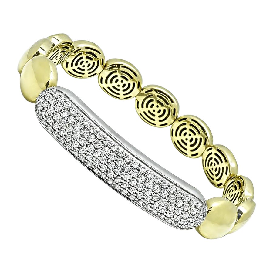 3.00ct Diamond Two Tone Gold Flexible Bangle For Sale