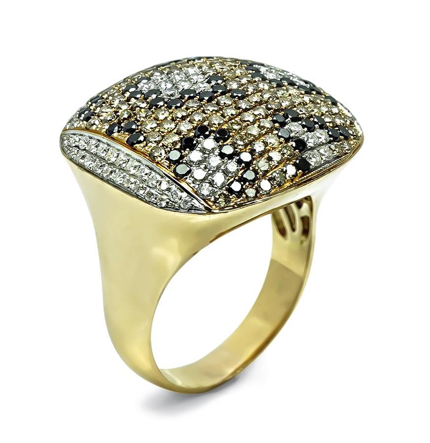 Taglio rotondo Anello con diamanti bianchi e neri 3,00ct Fancy Yellow in vendita