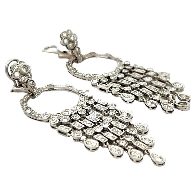 3.00ct I VS Diamond Drop Earrings in 18K White Gold Vintage Estate For Sale