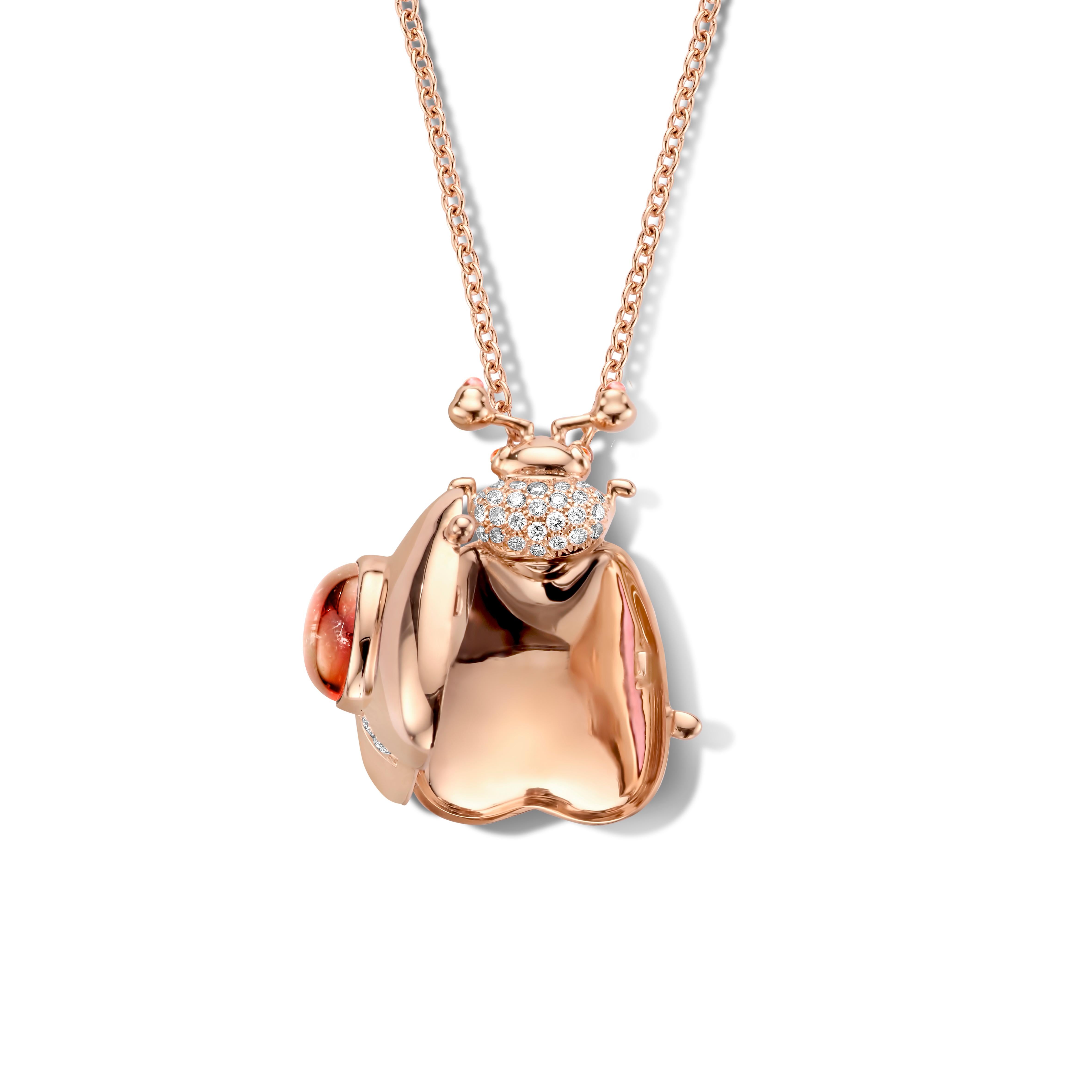 Contemporain Collier pendentif médaillon en or rose avec grenat mandarin de 3,00 carats et diamants en vente