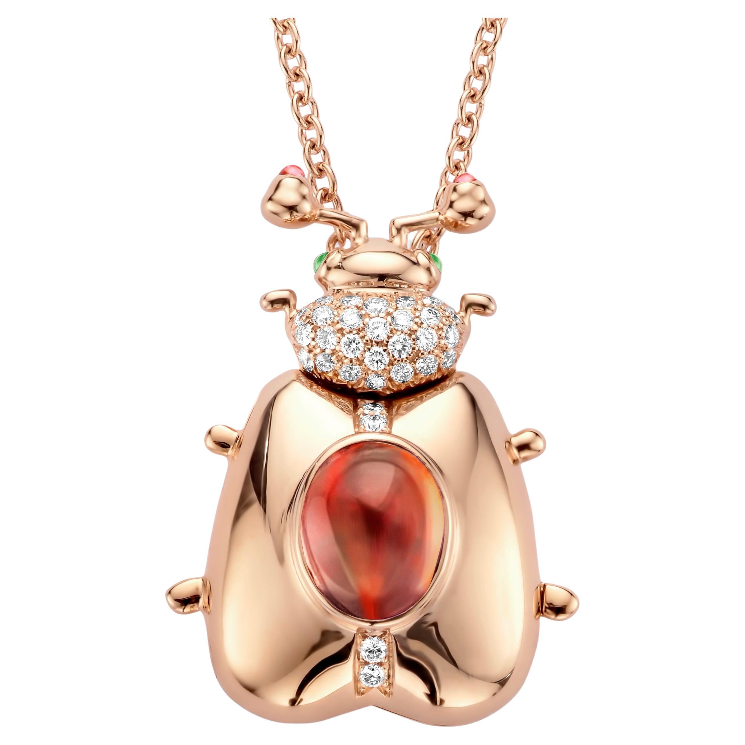 Collier pendentif médaillon en or rose avec grenat mandarin de 3,00 carats et diamants