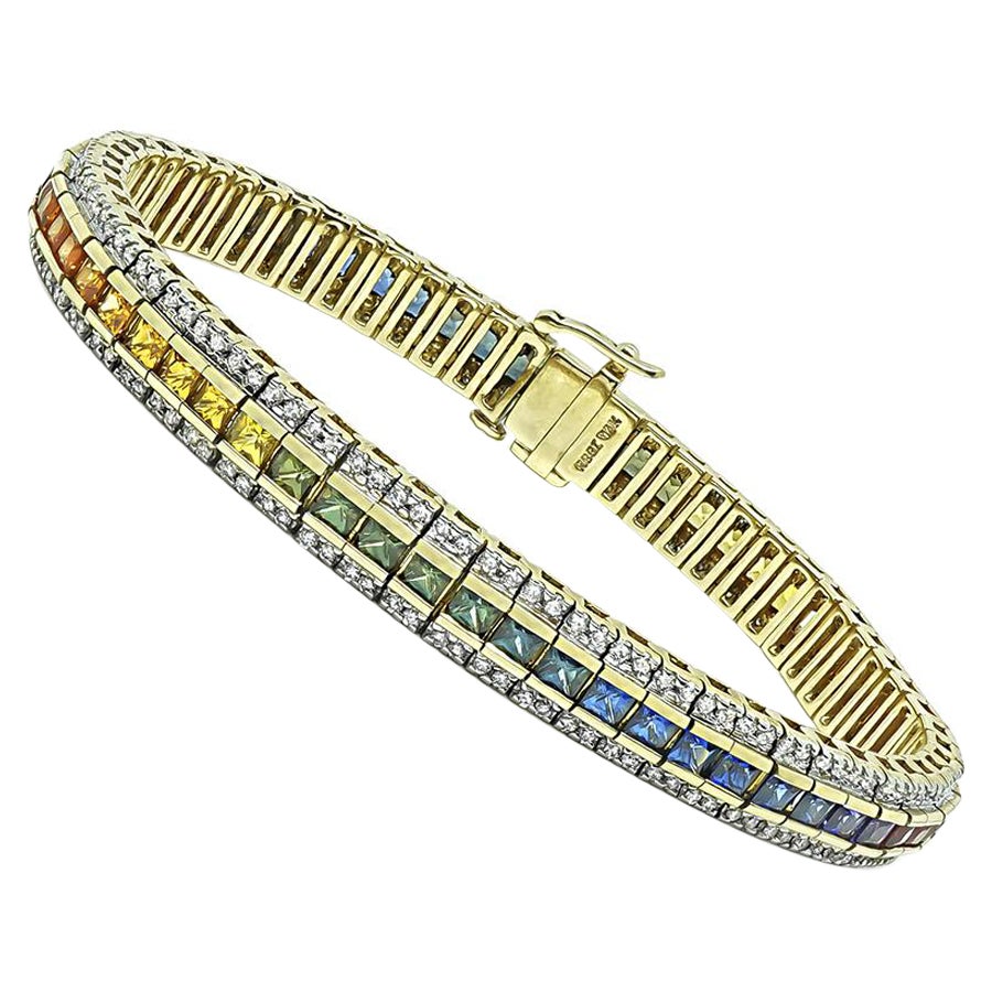3.00ct Multi Color Gemstone 1.00ct Diamond 14k Gold Bracelet