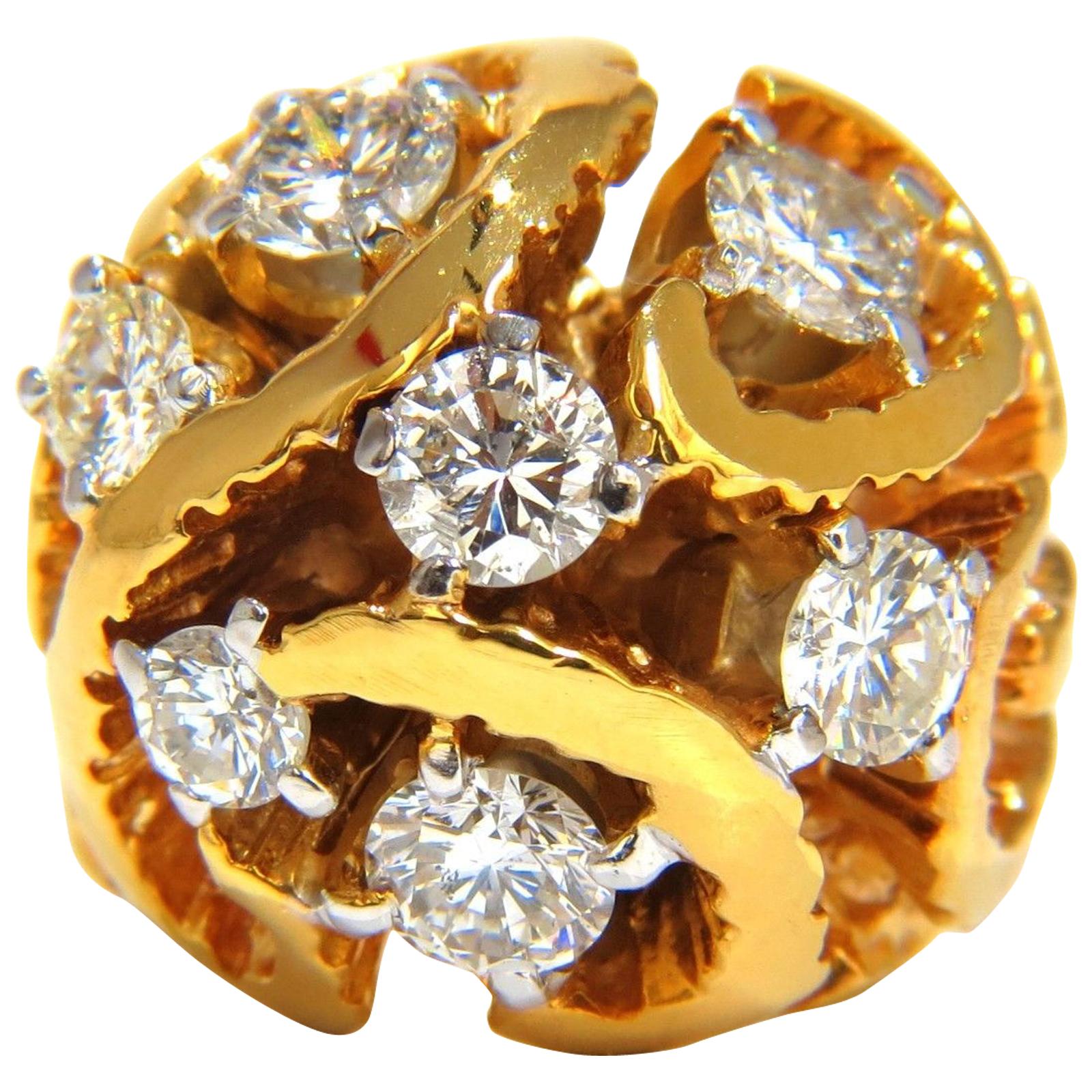 Bague en grappe de 3,00 carats de diamants naturels (7 diamants en forme de dôme et de vigne torsadée 14 carats)