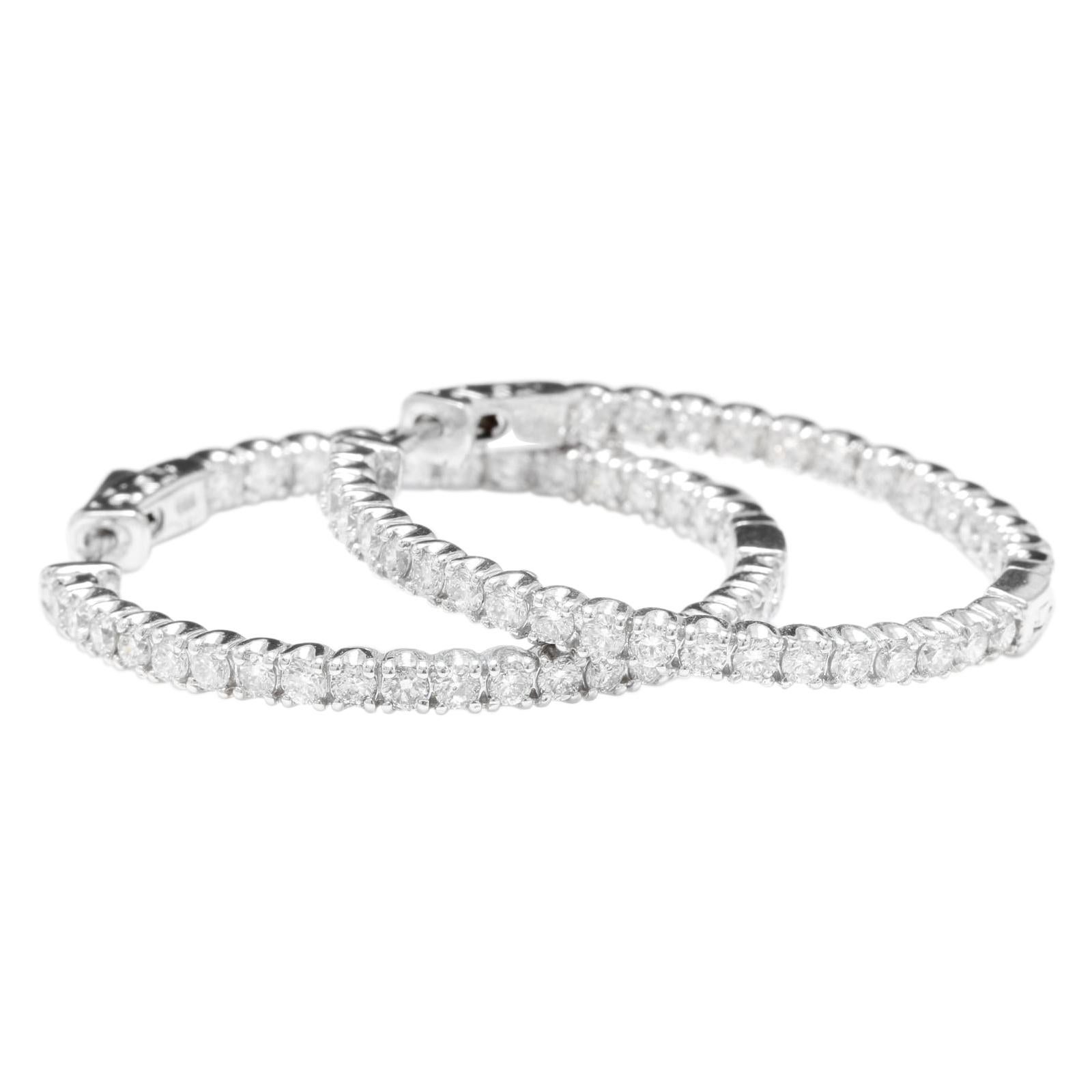 3.00ct Natural Diamond 14k Solid White Gold Hoop Earrings For Sale