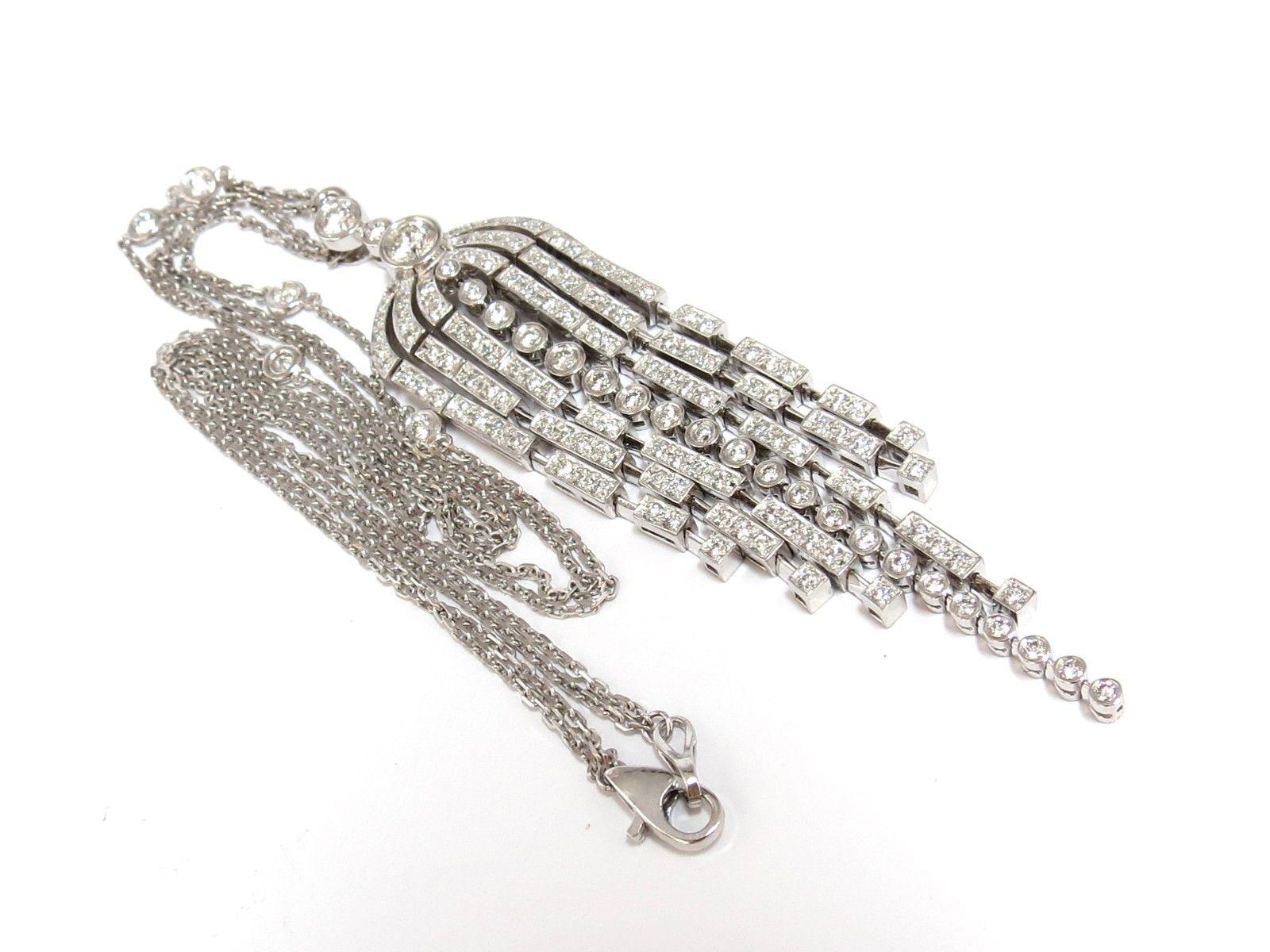 Women's or Men's 3.00CT Natural Diamonds Dangling Very Long Chandelier Pendant Station Necklace