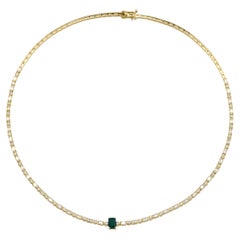 3.00ct Natural Emerald And Natural Diamond  18kt Solid Gold Necklace 