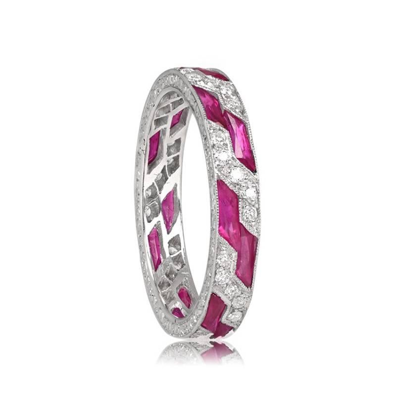 Art Deco 3.00ct Natural Ruby & 0.30ct Diamond Wedding Band, Platinum For Sale