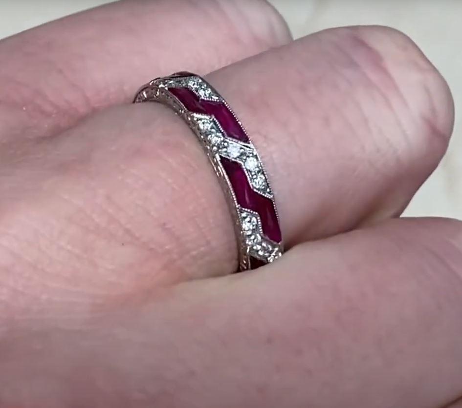 3.00ct Natural Ruby & 0.30ct Diamond Wedding Band, Platinum For Sale 1