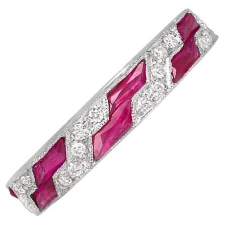 3.00ct Natural Ruby & 0.30ct Diamond Wedding Band, Platinum For Sale