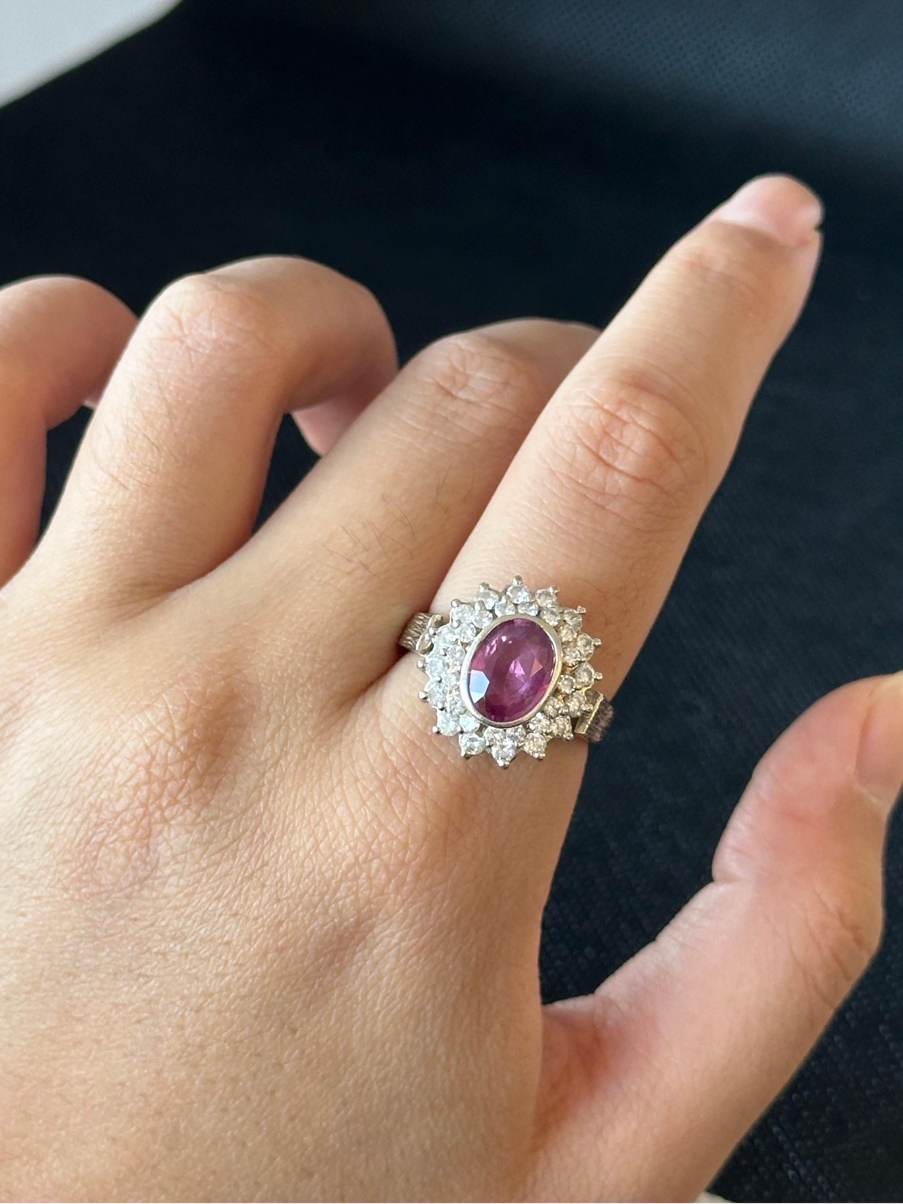 Victorian 3.00ct Pink Sapphire and 0.75ctw Natural Diamond 18K White Gold Ring For Sale