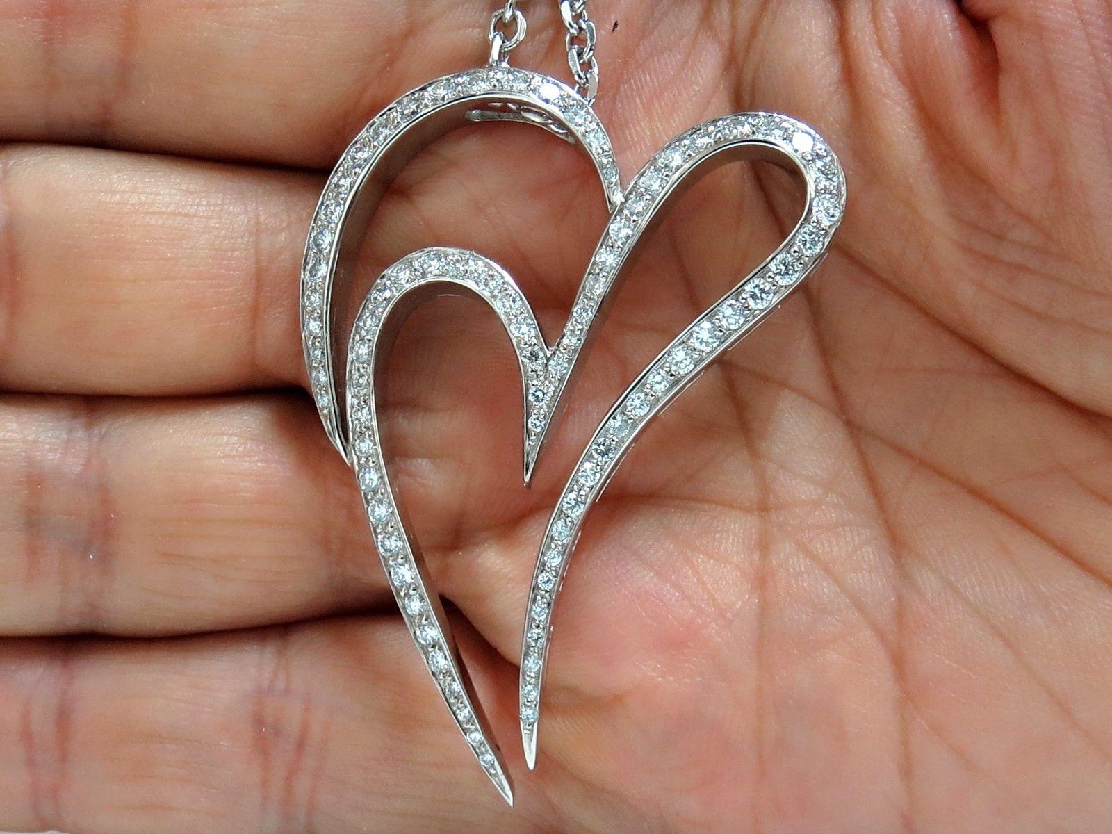 Round Cut 3.00ct Round Diamonds Modern Swirl Hear Pendant G / VS 14KT & Chain Rare For Sale