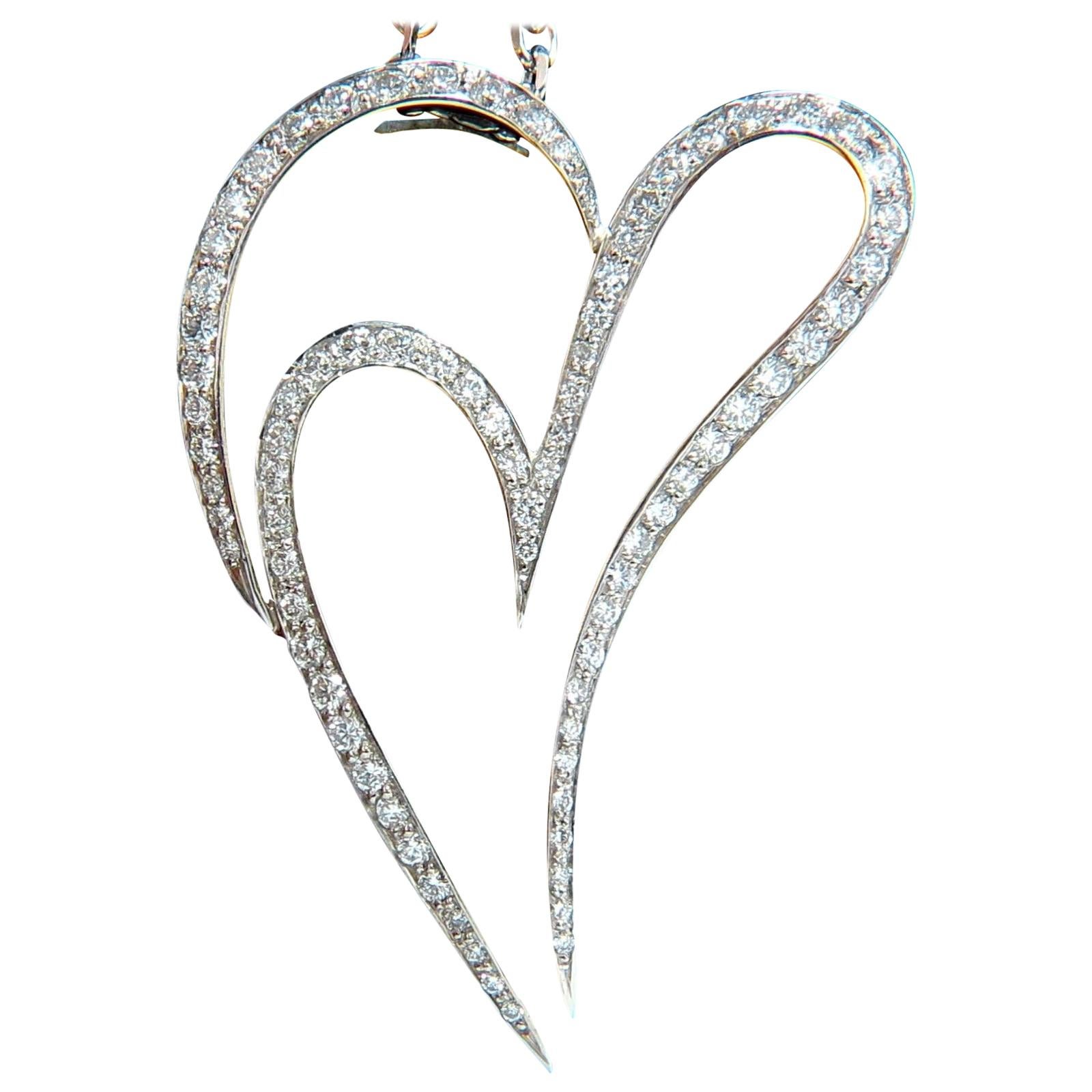 3.00ct Round Diamonds Modern Swirl Hear Pendant G / VS 14KT & Chain Rare For Sale