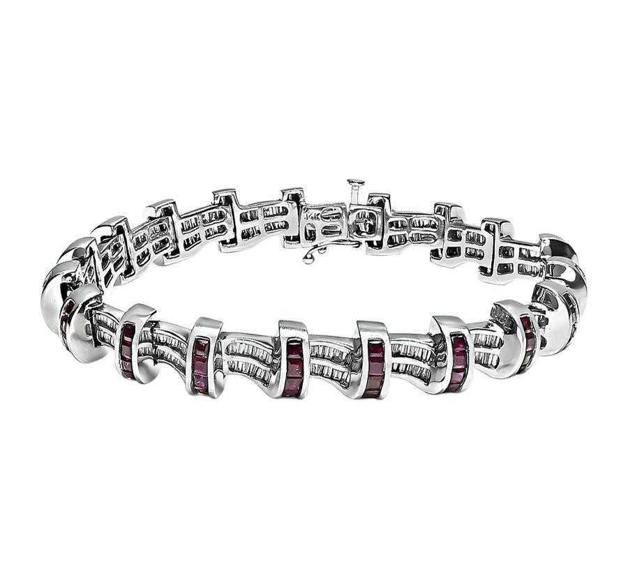 3,00 Karat Rubin 3,00 Karat Diamant-Armband (Baguetteschliff) im Angebot