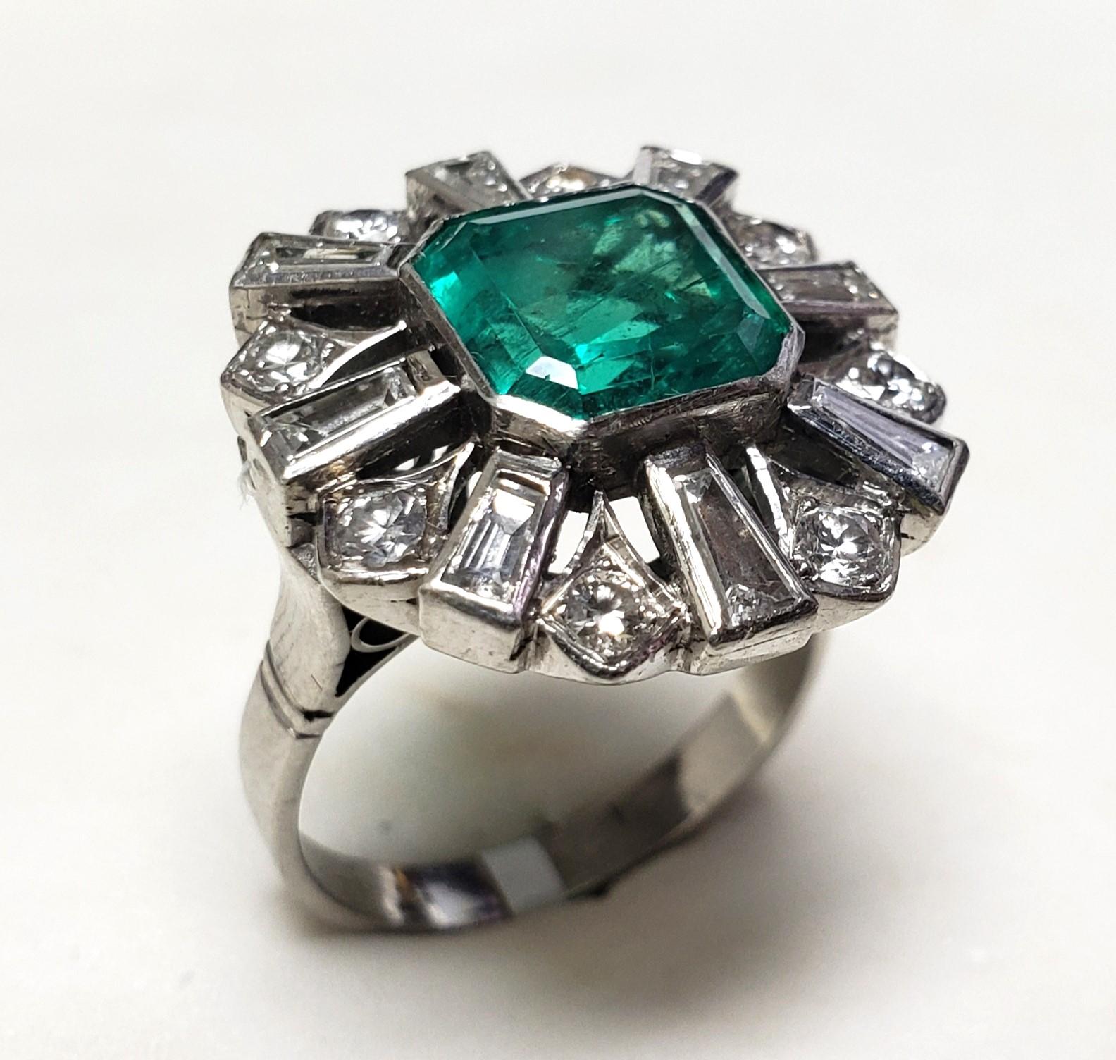 Emerald Cut 3.00CT(Est). COLOMBIAN Emerald and Diamond Ring Platinum C. Dunaigre/cert. For Sale