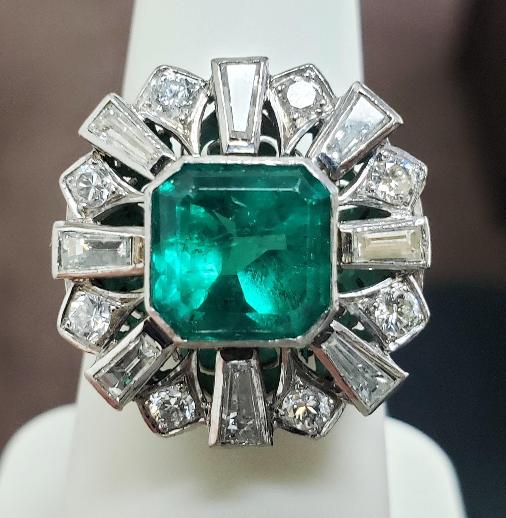 3.00CT(Est). COLOMBIAN Emerald and Diamond Ring Platinum C. Dunaigre/cert. For Sale 2